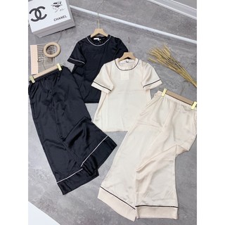 Set lụa mix quần ống rộng