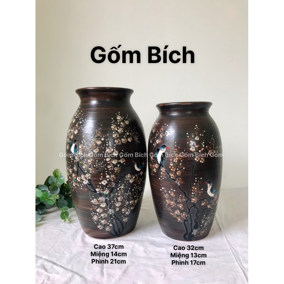 Bình Hoa Gốm Dáng Đu Đủ To Vẽ Hoa Thủ Công Lọ Hoa Đẹp Gốm Sứ Bát Tràng - Gốm Bích