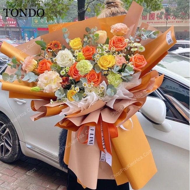 Giấy gói hoa 2 mặt 2 màu trơn phong cách hàn quốc