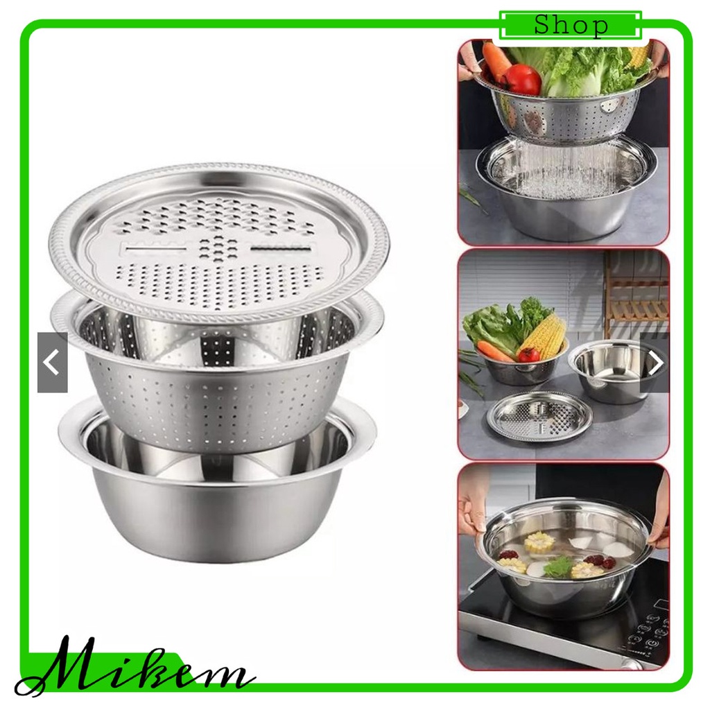 Bộ Thau Rổ bào inox tiện lợi 26 cm, Mâm nạo củ quả tiện lợi 3 trong 1/RỔ BÀO RAU CỦ INOX - BỘ THAU RỔ BÀO RAU CỦ INOX