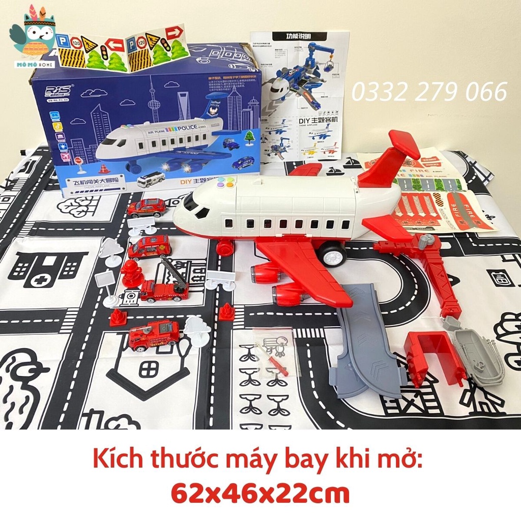 Đồ chơi máy bay lắp ghép Cỡ SIÊU LỚN, XỊN đa chức năng có âm thanh, hiệu ứng kèm 4 ô tô. Hộp đựng Đẹp - Mô Mô Home