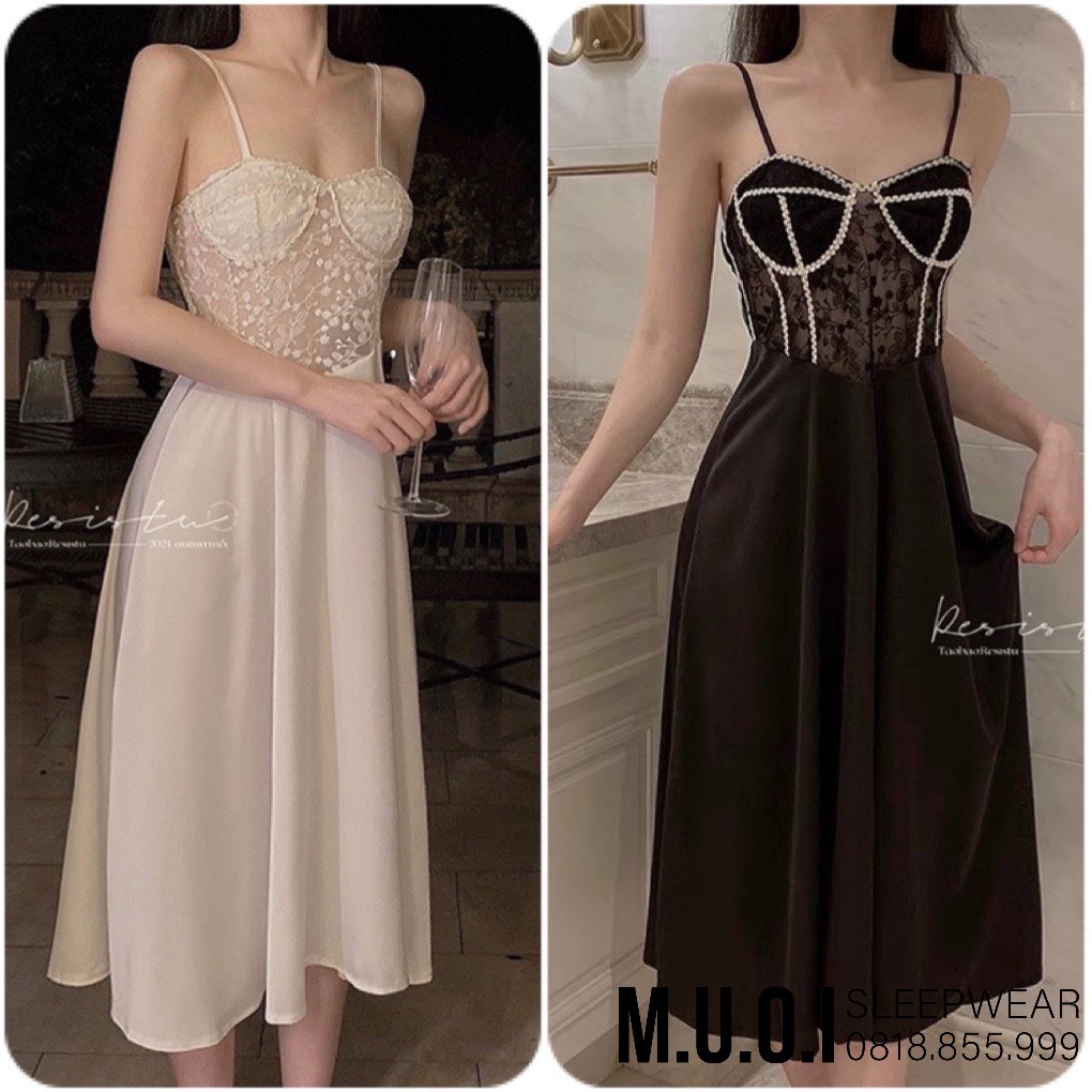 [FREESHIP] Váy ngủ sexy Quảng Châu - Sx 29 Váy ngủ lụa sexy cup ngực kết hoa hot hit cao cấp QUảng Châu Muối Sleepwear