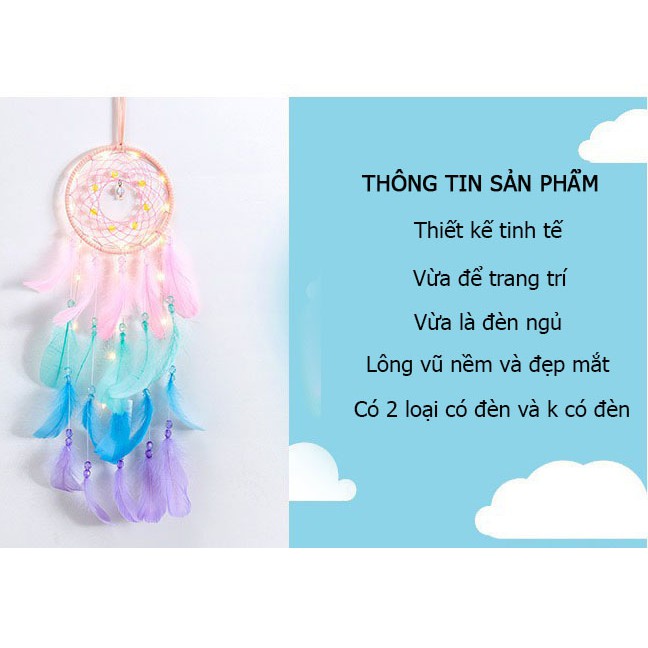 Dreamcatcher -Lưới giấc mơ kèm lông vũ tinh tế giúp không gian trở nên đẹp hơn gồm có đèn vs không có đèn