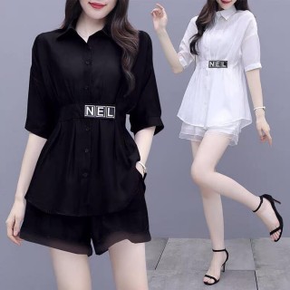 Bộ short sơ mi đính eo - A6962