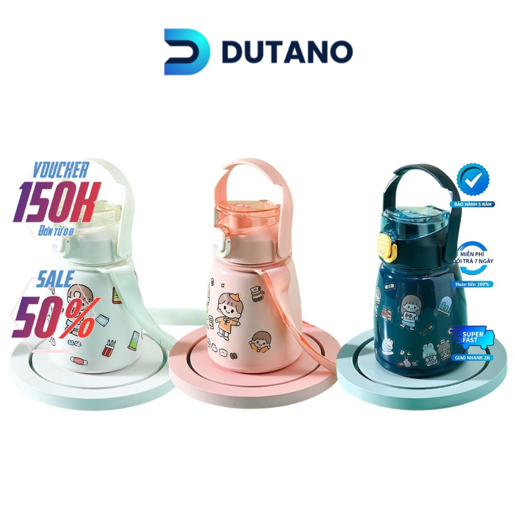Bình Đựng Nước Dễ Thương Giữ Nhiệt Có Ống Hút Quai Xách Đỡ Điện Thoại Tiện Lợi 850ML