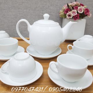 Ấm chén Bát Tràng cao cấp dáng Minh Long số 2 men trắng