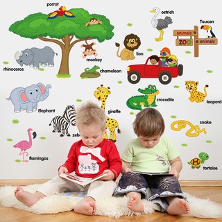 Decal dán tường thú tiếng anh cây xanh
