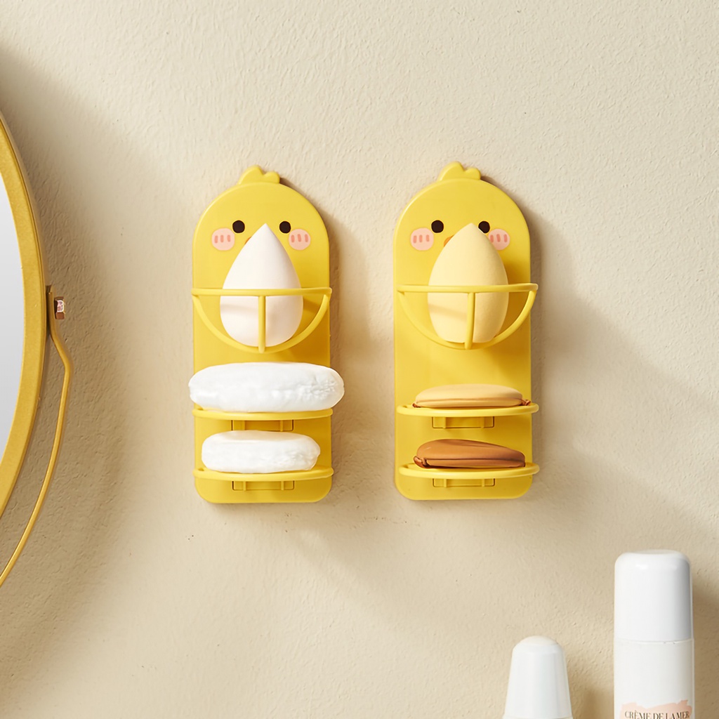 [Hàng mới về] Giá đỡ bông phấn trang điểm gắn tường hình vịt hoạt hình gọn nhẹ