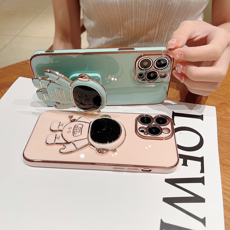 Ốp Điện Thoại Silicon Dẻo Họa Tiết Phi Hành Gia Độc Đáo Kèm Giá Đỡ Cho iPhone 12 11 Pro Max 12 Mini 11 Pro