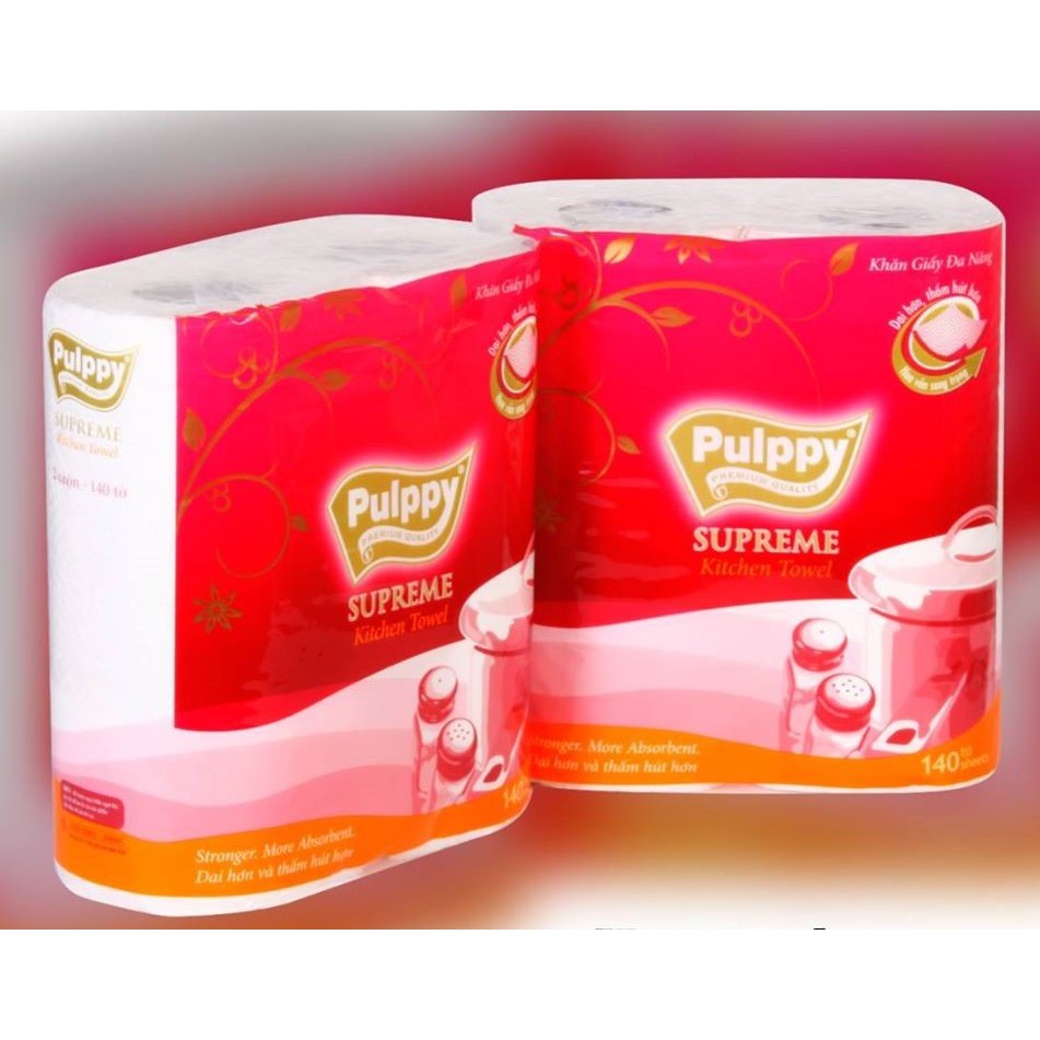 Giấy bếp Pulppy xanh và đỏ giấy (lốc 2 cuộn giấy đa năng )