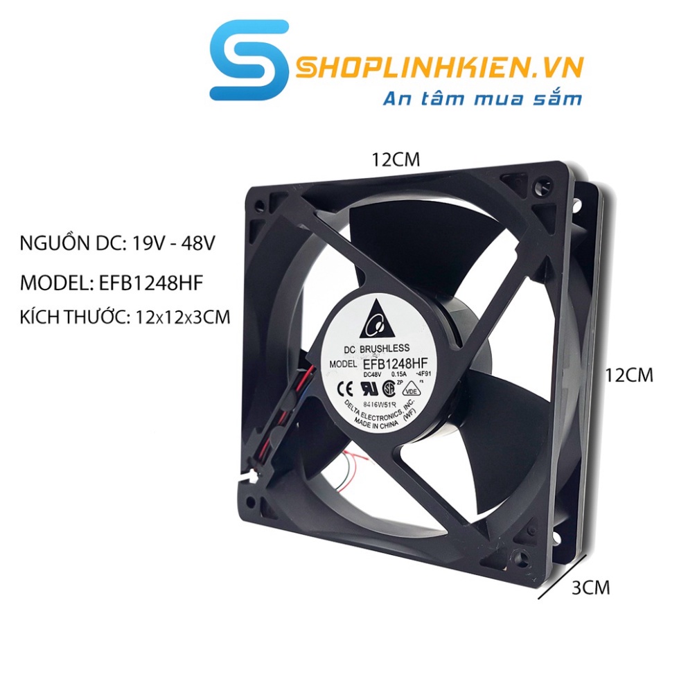 Quạt 48V quạt tản nhiệt 12x12x3.2CM cho tủ điện, fan Delta EFB1248HF DC48V 0.15A - KhoDienTu