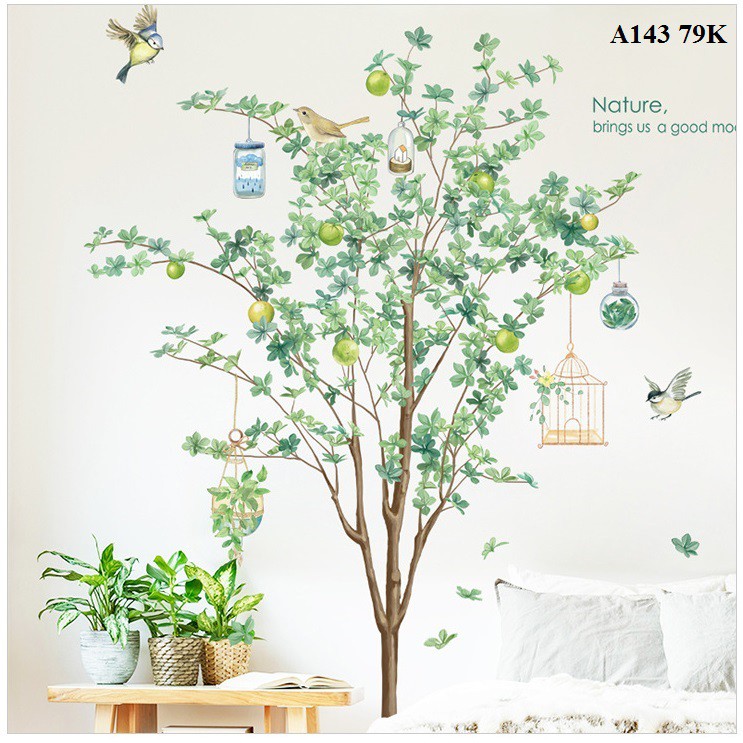 Decal dán tường cây xanh A143 phong cách Bắc Âu | BigBuy360 - bigbuy360.vn