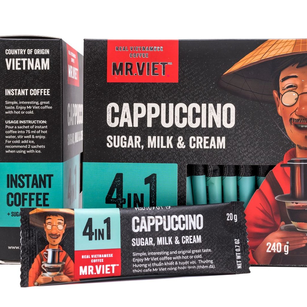 MR.VIET Cà Phê Hòa Tan Capuccino 4 trong 1 (MR.VIET 4 in1 Instant Coffee Cappuccino)