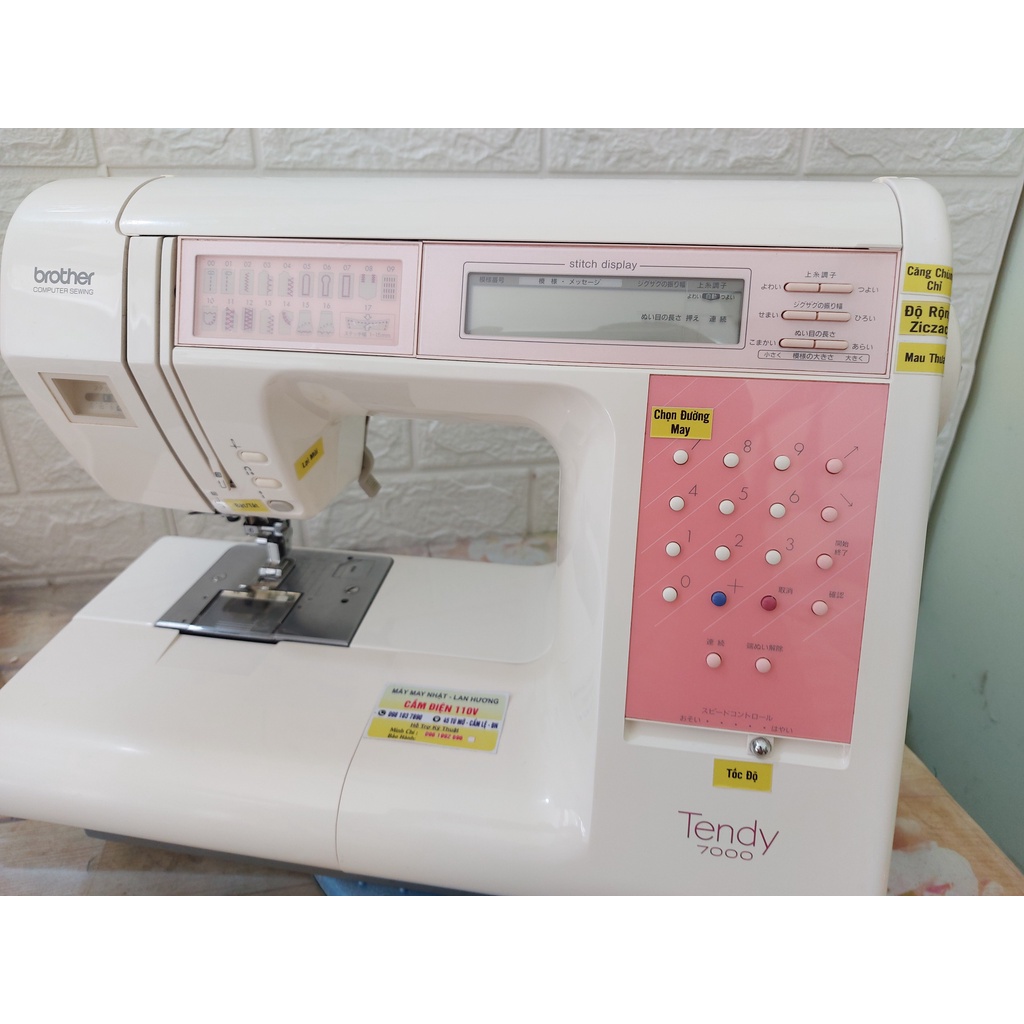 Máy May Gia Đình Nhật Brother Tendy 7000, Lemieux - May Và Thêu Trang Trí Con Vật Số Chữ - Màu Trắng & Hồng - Cực Êm