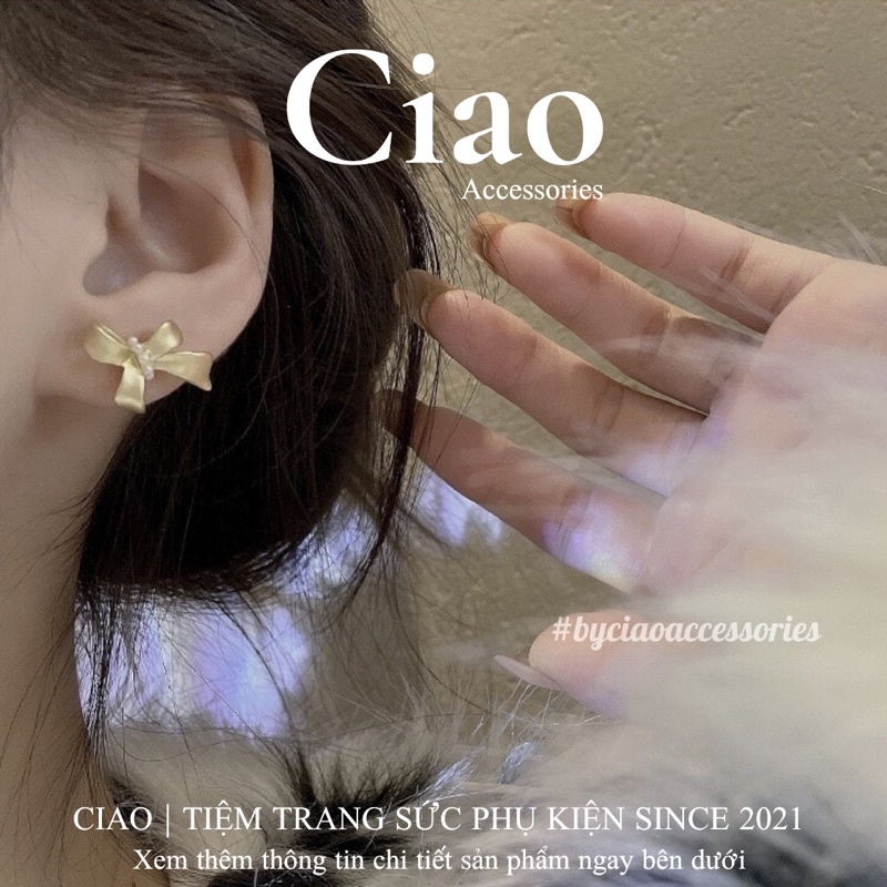 [HOẢ TỐC 1H] Khuyên tai/ Bông tai mạ bạc S925 thiết kế hình nơ đính hạt trai Morela Ciao