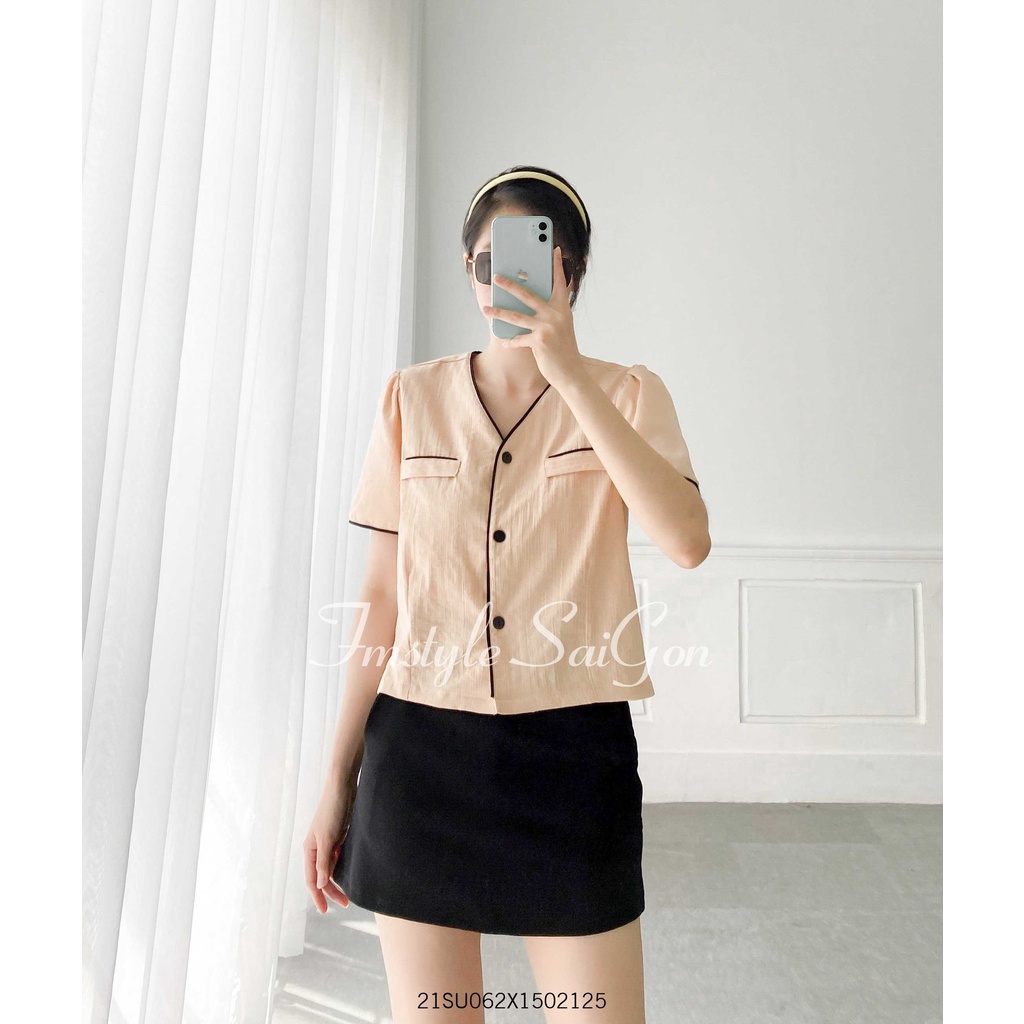 Áo tay ngắn túi nắp viền màu ulzzang thời trang nữ Fmstyle Saigon 21SU062X1502