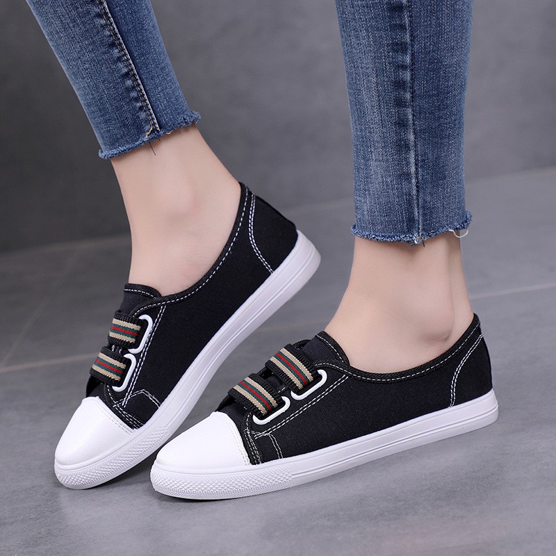 Giày lười nữ vải trắng, đen quai chun êm nhẹ| Giày slip on nữ | BigBuy360 - bigbuy360.vn