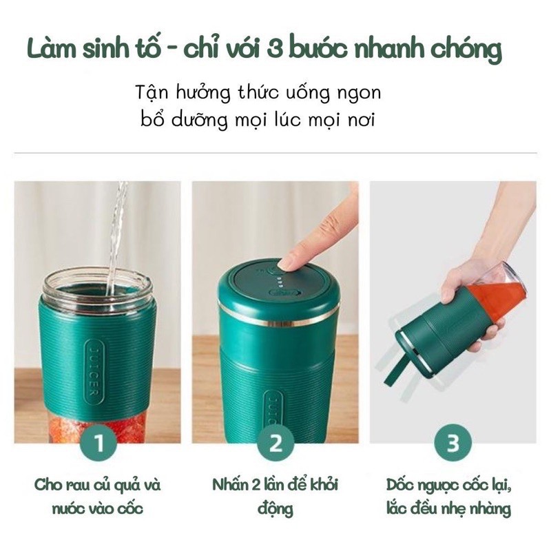 Máy Xay Sinh Tố Cầm Tay Mini, Máy Say Cầm Tay Juicer Cốc Thủy Tinh Thiết Kế Thông Minh Nhỏ Gọn