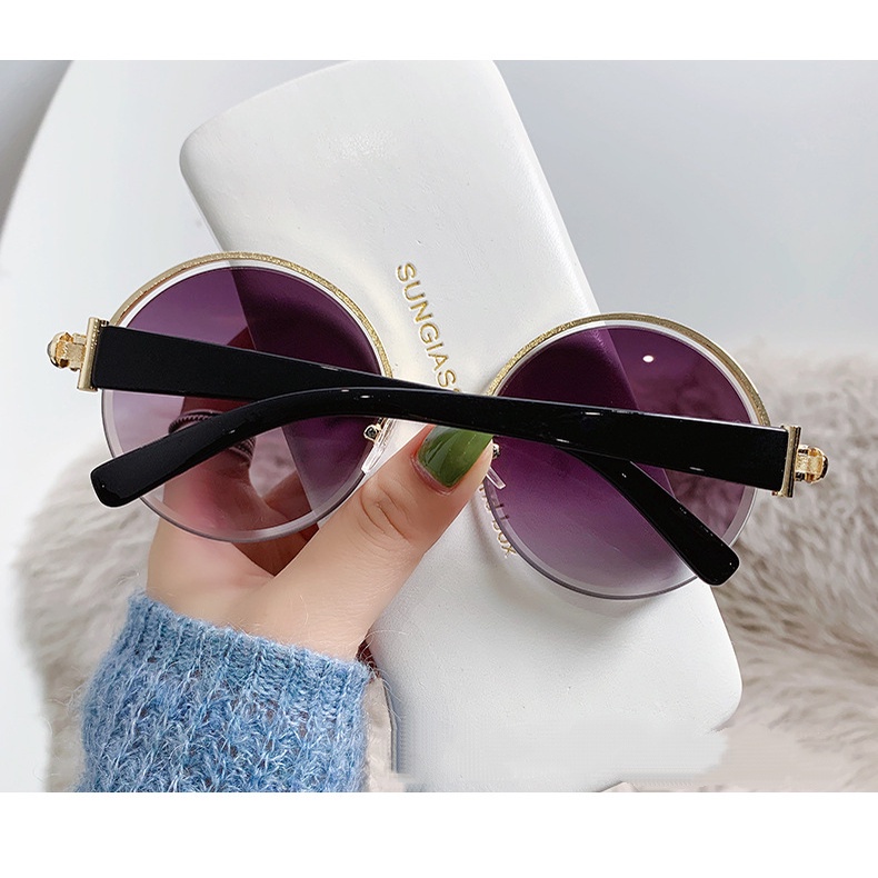 Kính Mát Gọng Kim Loại Tròn Không Viền Cá Tính Cho Nữ