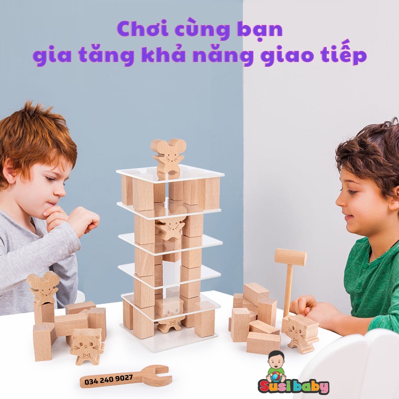 Đồ chơi gỗ gắp chuột đập chuột cho bé