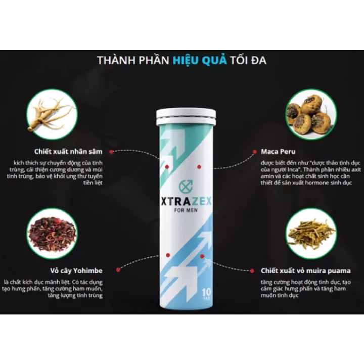 [CHÍNH HÃNG] XTRAZEX VIÊN UỐNG TĂNG CƯỜNG SINH LỰC CỰC MẠNH DÀNH CHO NAM GIỚI HỘP 10 VIÊN SỦI UỐNG