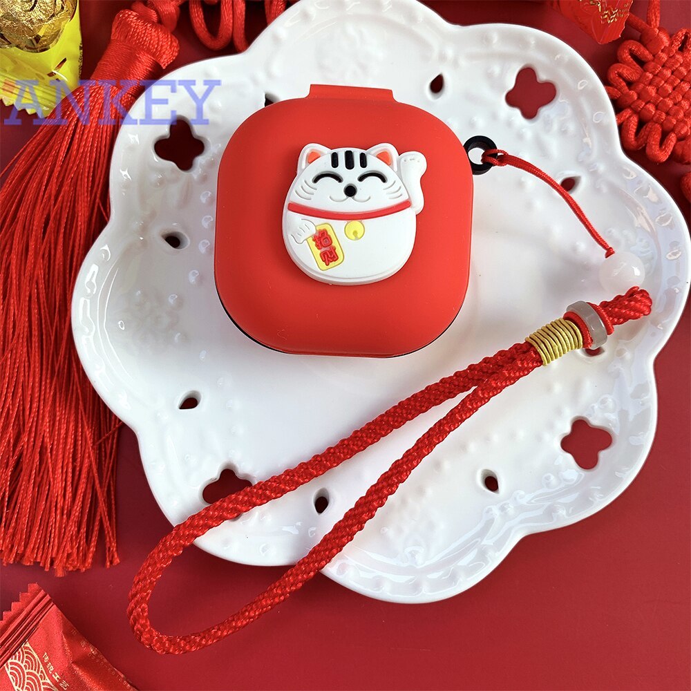 Samsung Galaxy Buds 2 / Buds Pro / Buds LIVE Vỏ bảo vệ hộp sạc hình mèo thần tài