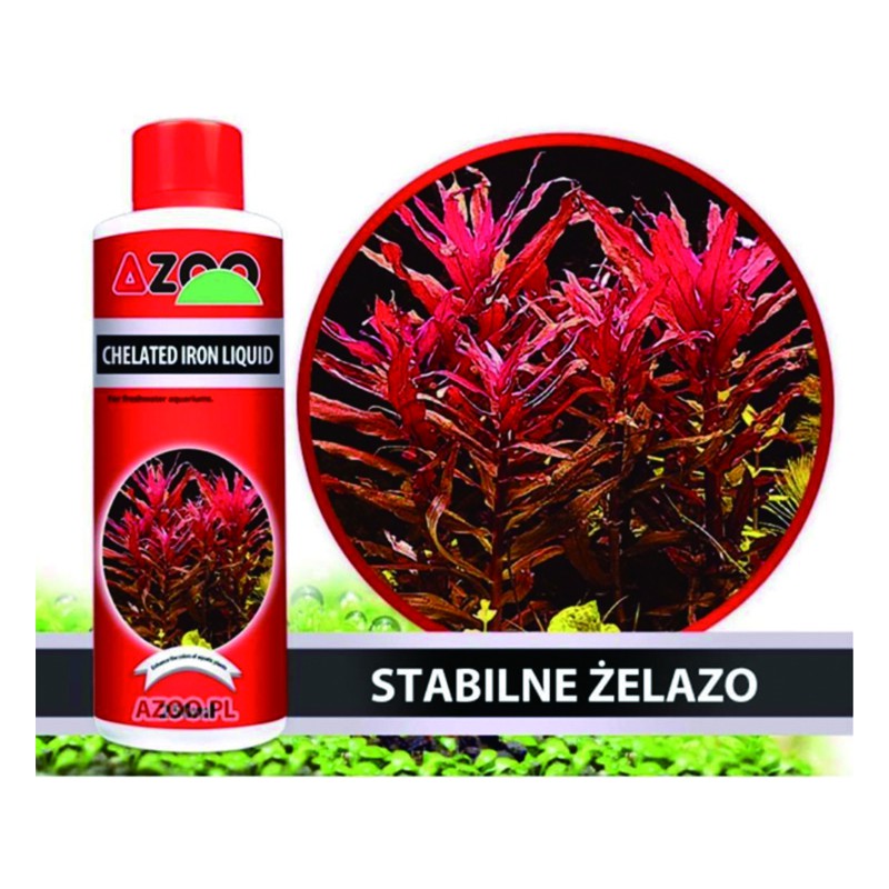 Phân nước AZOO CHELATED IRON LIQUID chuyên cung cấp sắt cho cây lá đỏ trong hồ thủy sinh, chai 250ML
