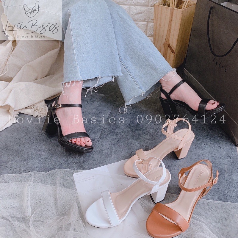 LOVIIE BASICS - SANDAL CAO GÓT  PHÂN ĐÚP MŨI GÓT VUÔNG -CAO GÓT  PHÂN QUAI NGANG ĐÚP MŨI ĐẾ VUÔNG 9CM G200724