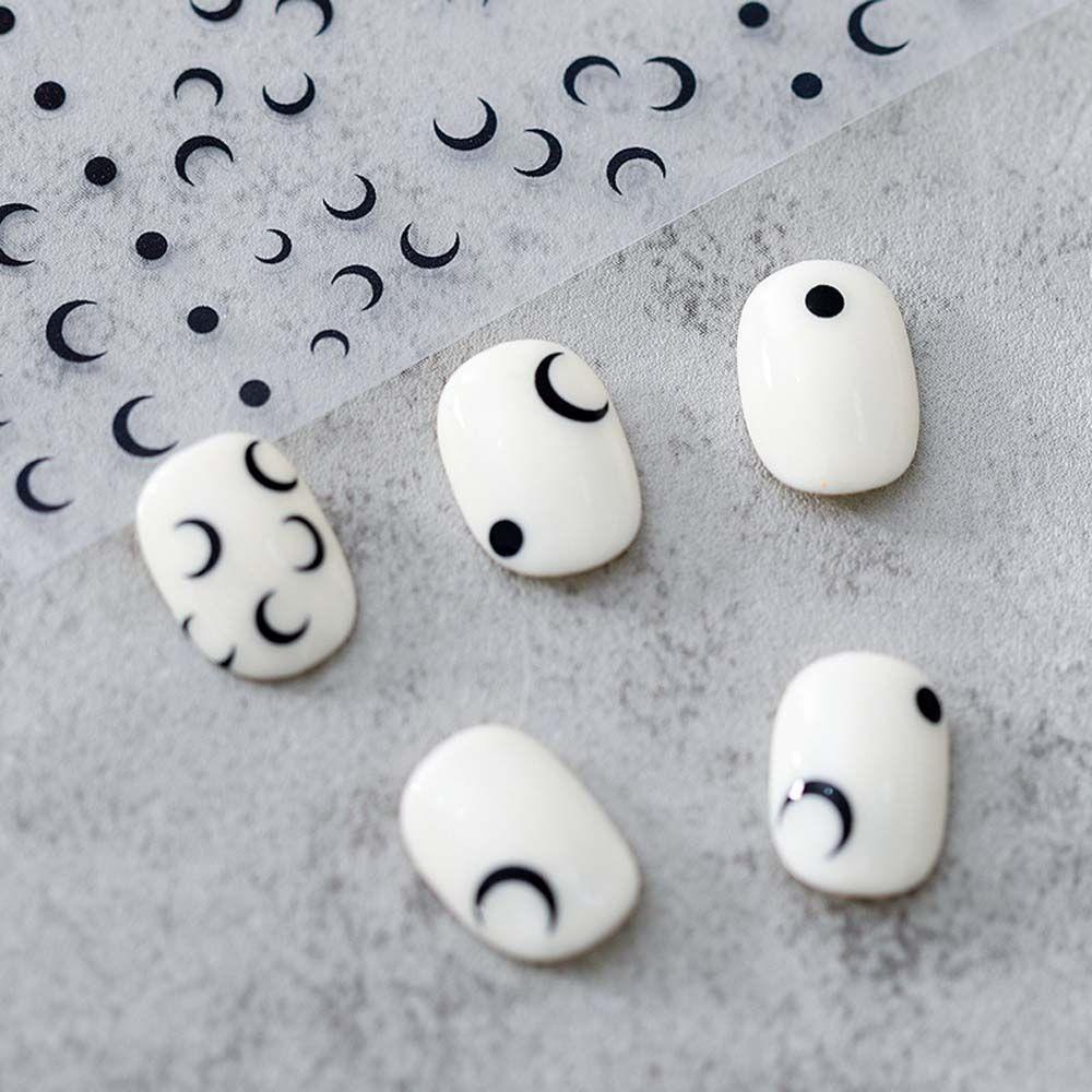 Sticker Dán Móng Tay Hình Mặt Trăng Đen Phong Cách Nhật Bản