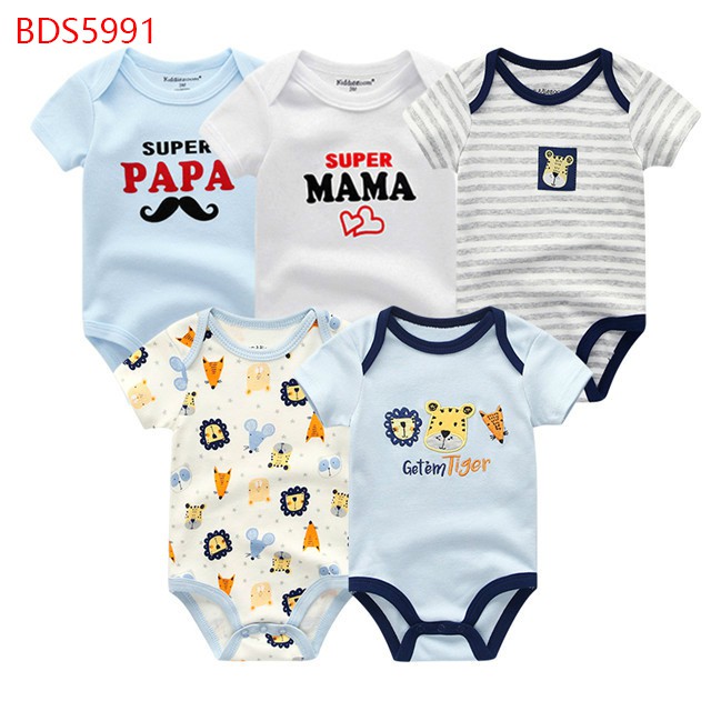 Áo liền quần tay ngắn vải cotton dành cho bé 0-12 tháng
