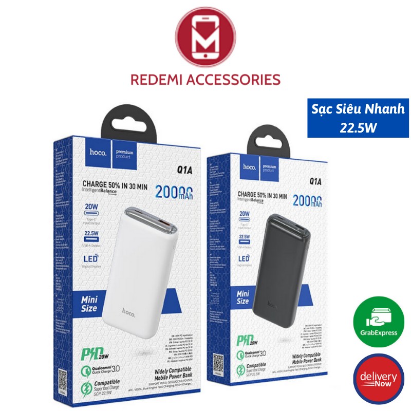 Cục Pin Sạc Dự Phòng 20000mah Mini Cho Iphone/Samsung - Đa Năng Chính Hãng Hoco Q1A Sạc Nhanh PD 22.5W, Quick Charge 3.0