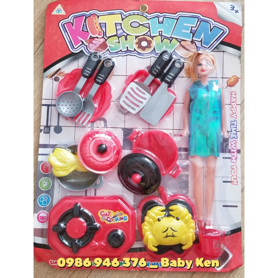 Vỉ đồ chơi nấu ăn, đồ chơi làm bếp có kèm người búp bê xinh xắn