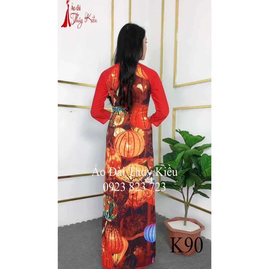 Áo dài nữ truyền thống thiết kế may sẵn tết cách tân đỏ đèn lồng K90 Thúy Kiều mềm mại, co giãn, giá rẻ