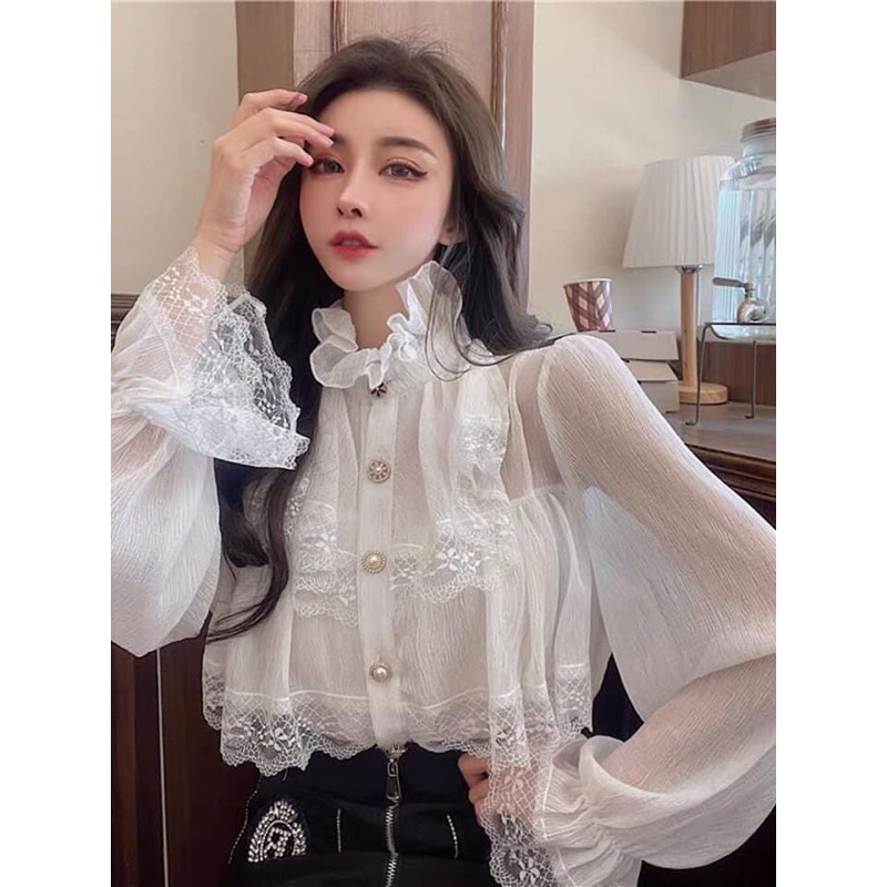 sơ mi voan cổ bèo tay bồng