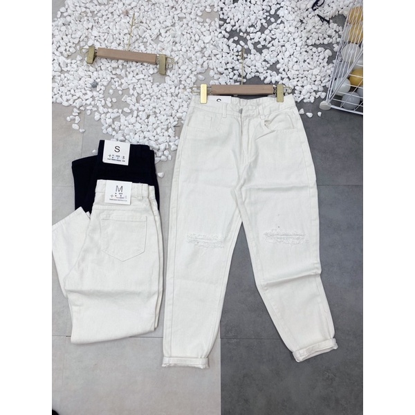 QUẦN BAGGY THÔ JEANS ĐEN TRẮNG BASIC MS16782