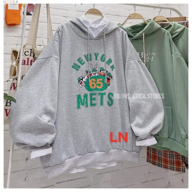 Áo hoodie nỉ mũ hoạt hình new york