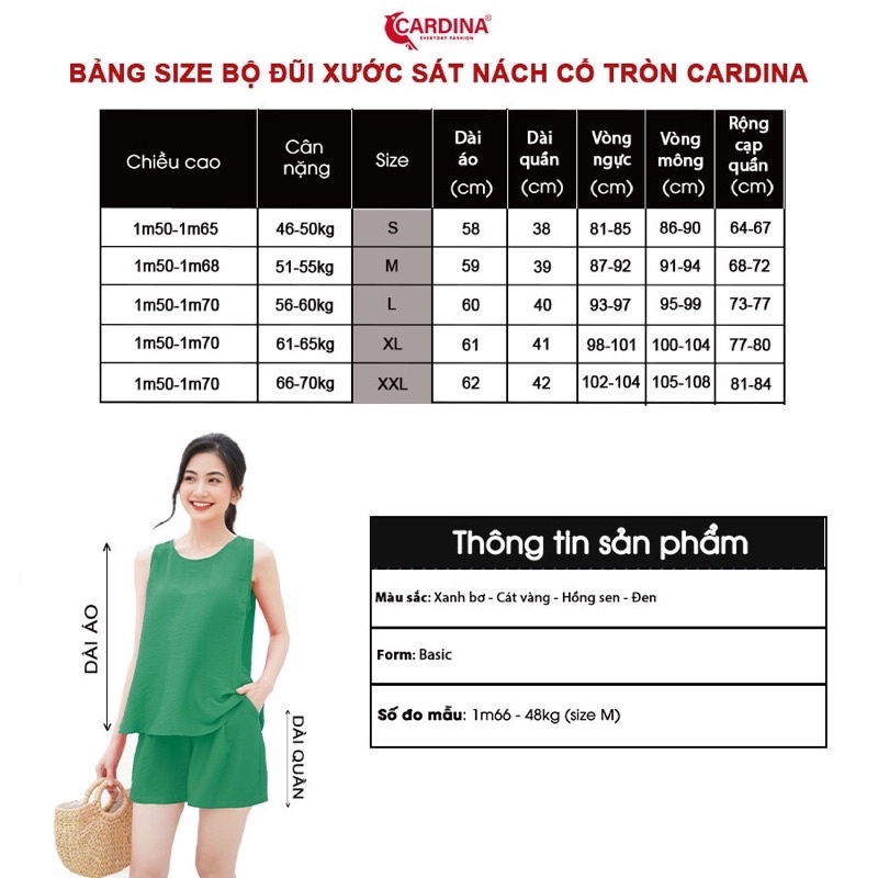 Đồ bộ nữ CARDINA chất đũi BamBoo xước cao cấp bộ mặc nhà áo sát nách quần đùi siêu mát 2DF03