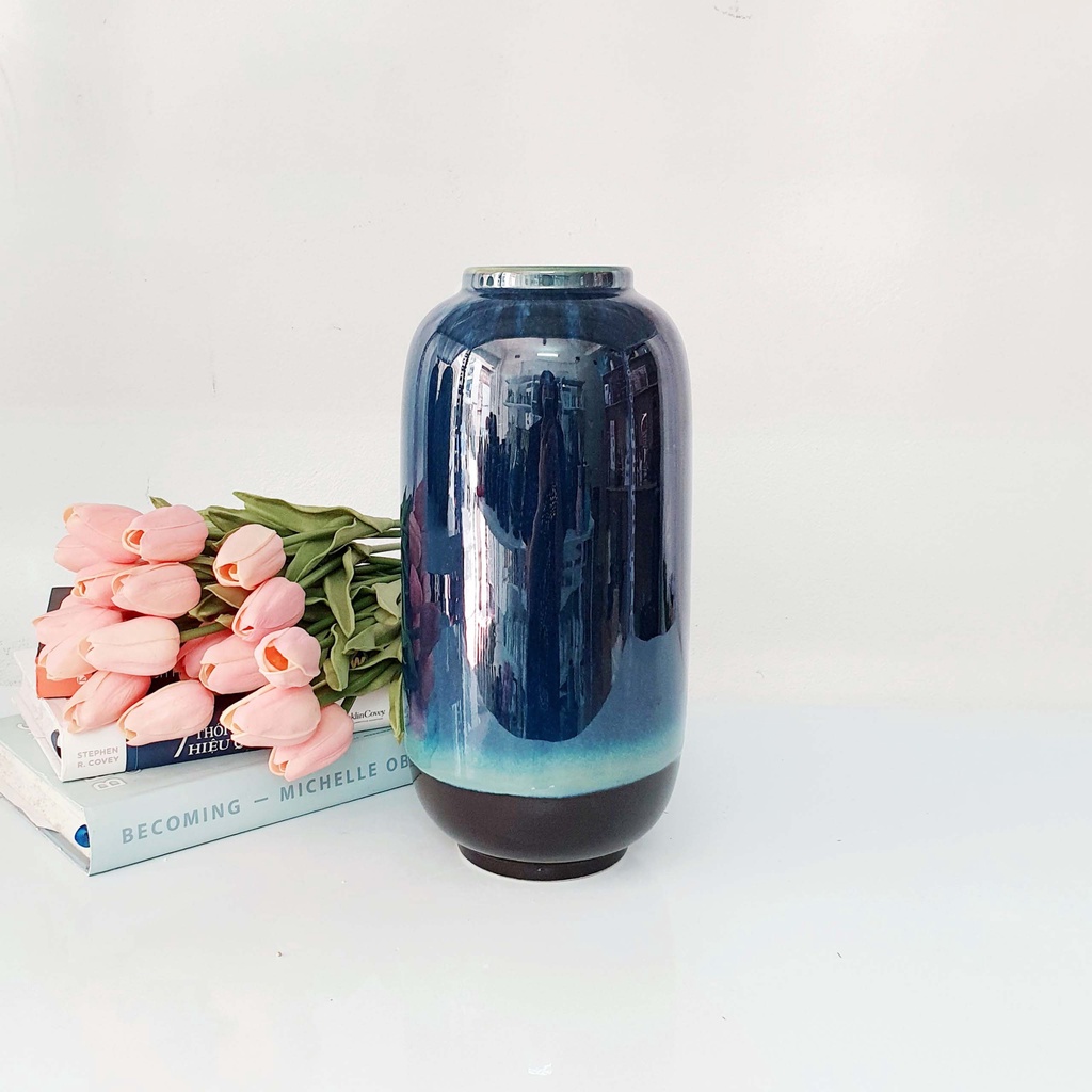 Bình hoa gốm sứ Bát Tràng trang trí phòng khách cỡ trung cao 25 cm - 32 cm -  Men xanh hỏa biến