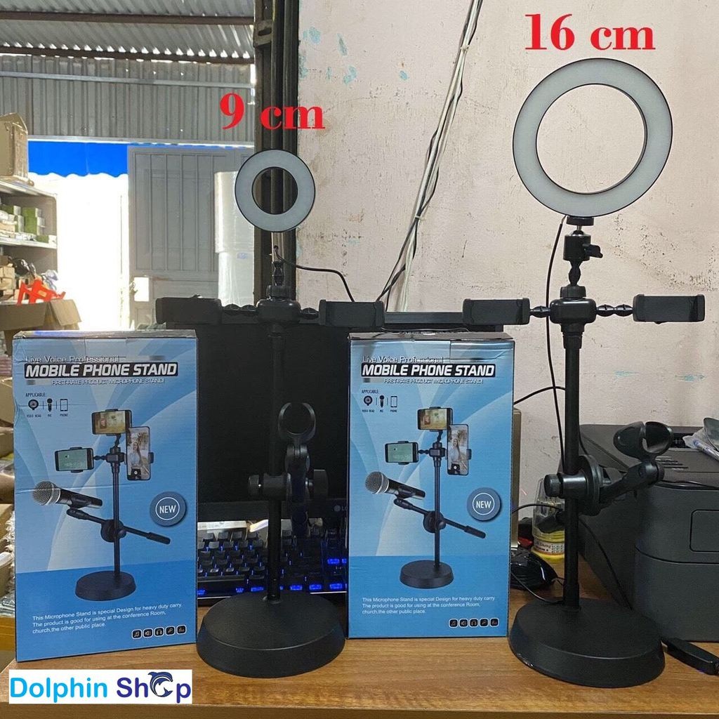 [Loại tốt bóng to 16cm kèm video ảnh thật] ĐÈN 4IN1 LIVESTREAM-Giá Đỡ Micro Hát - Giá Đỡ Điện Thoại - Đèn Led chuyển màu