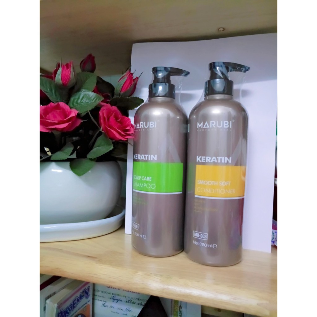 Cặp Dầu Gội Xả Marubi Keratin Collagen Siêu Mềm Mượt 750ml