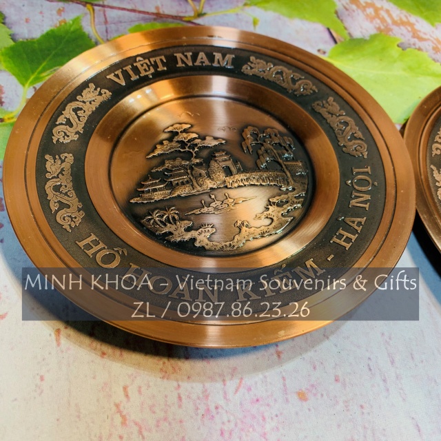 Đĩa Đồng Đỏ Trạm Nổi Hình Khuê Văn Các, Hồ Gươm 18 Cm