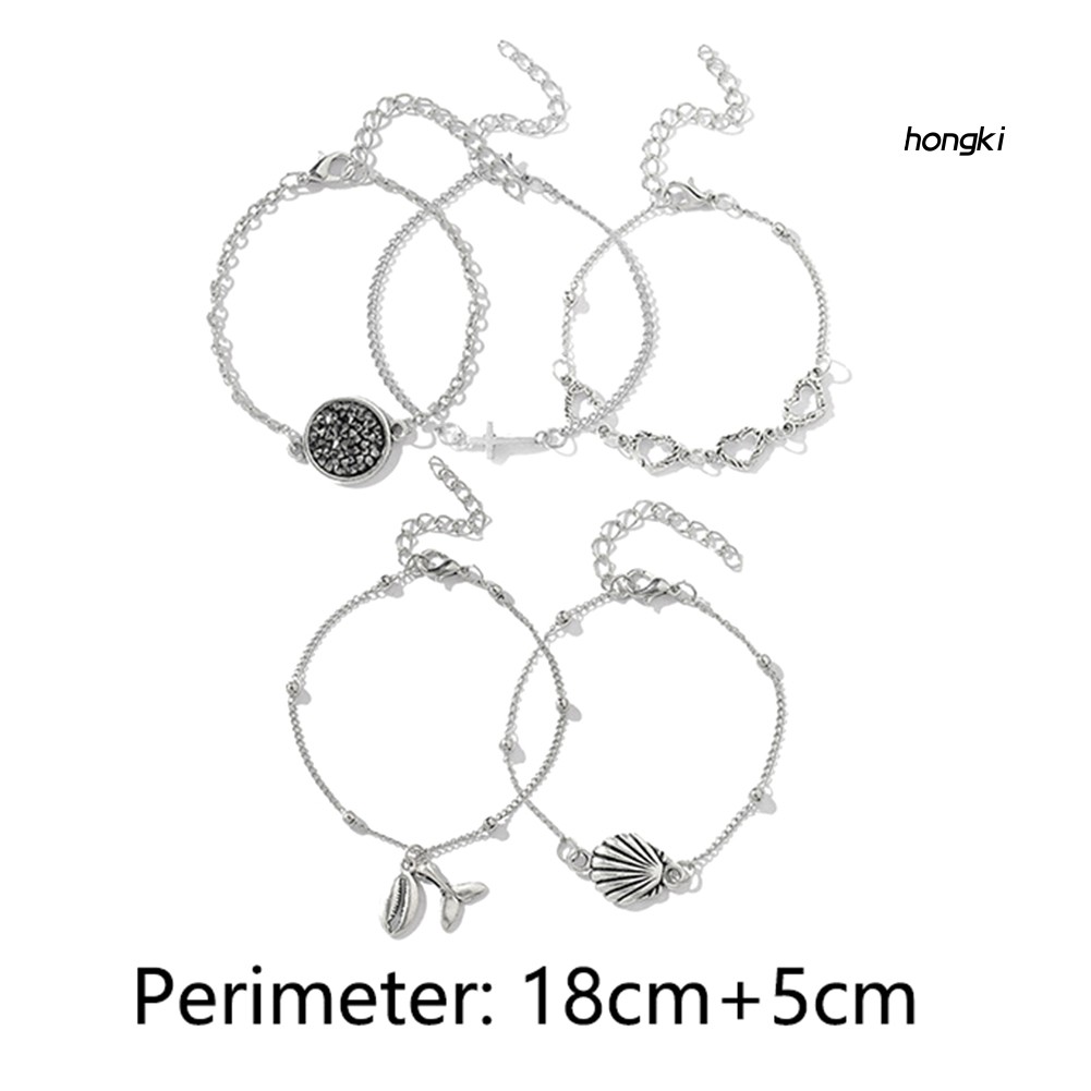 (Hàng Mới Về) Set 5 Vòng Tay Đính Vỏ Sò / Trái Tim Thời Trang Đi Biển Cho Nữ