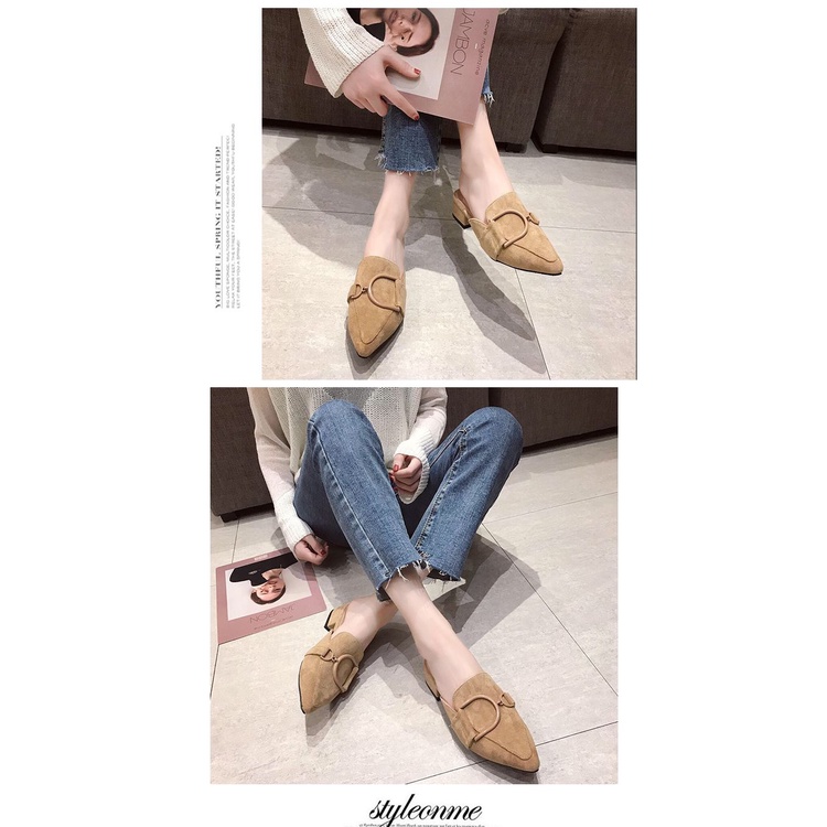 Dép Mũi Nhọn Gót Dày Thời Trang Mùa Hè Hàn Quốc Cho Nữ