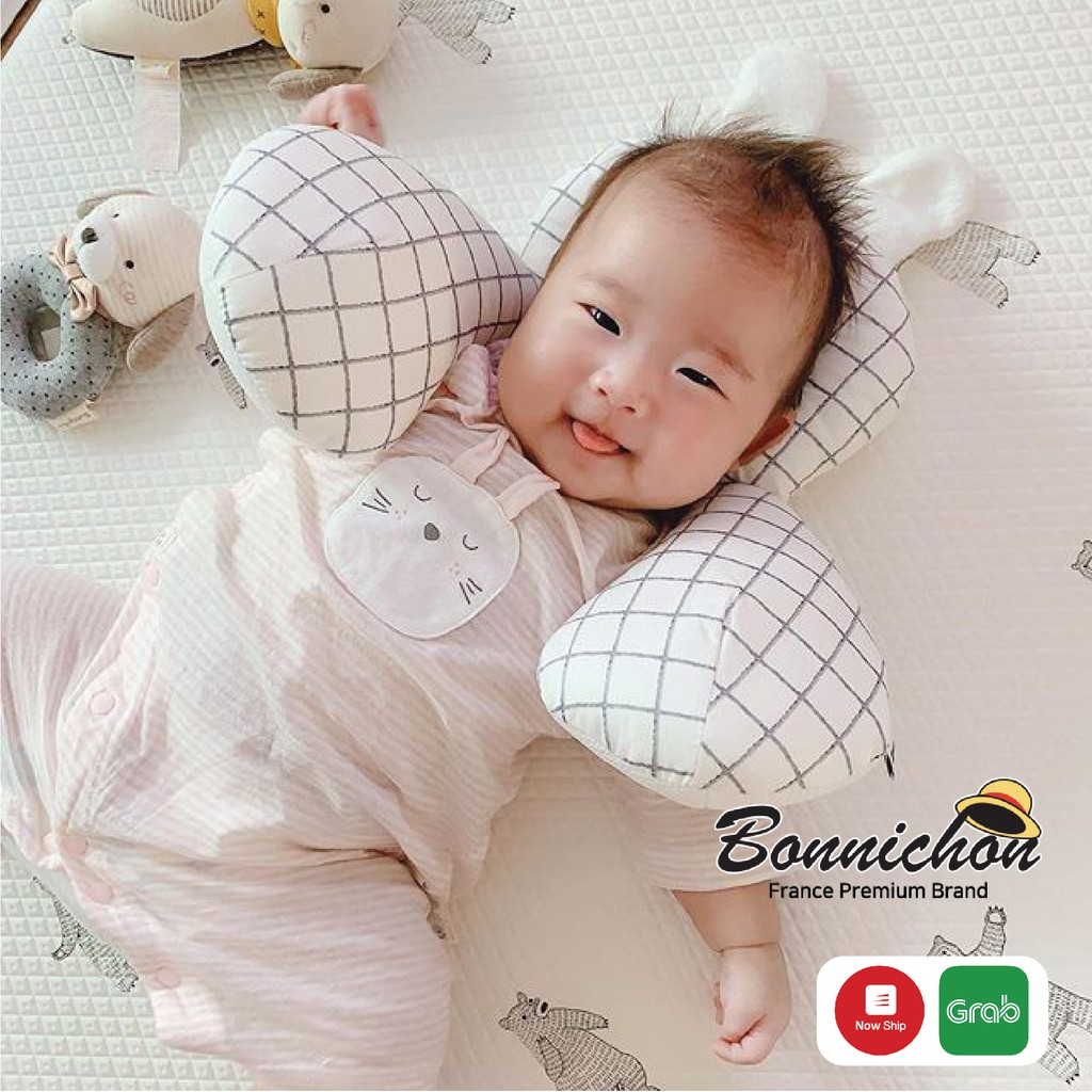 Gối em bé BONNICHON cao cấp nhập khẩu HÀN QUỐC, Gối chống vẹo cổ, méo đầu, móp đầu cho em bé (dành cho bé 0-15 tháng)