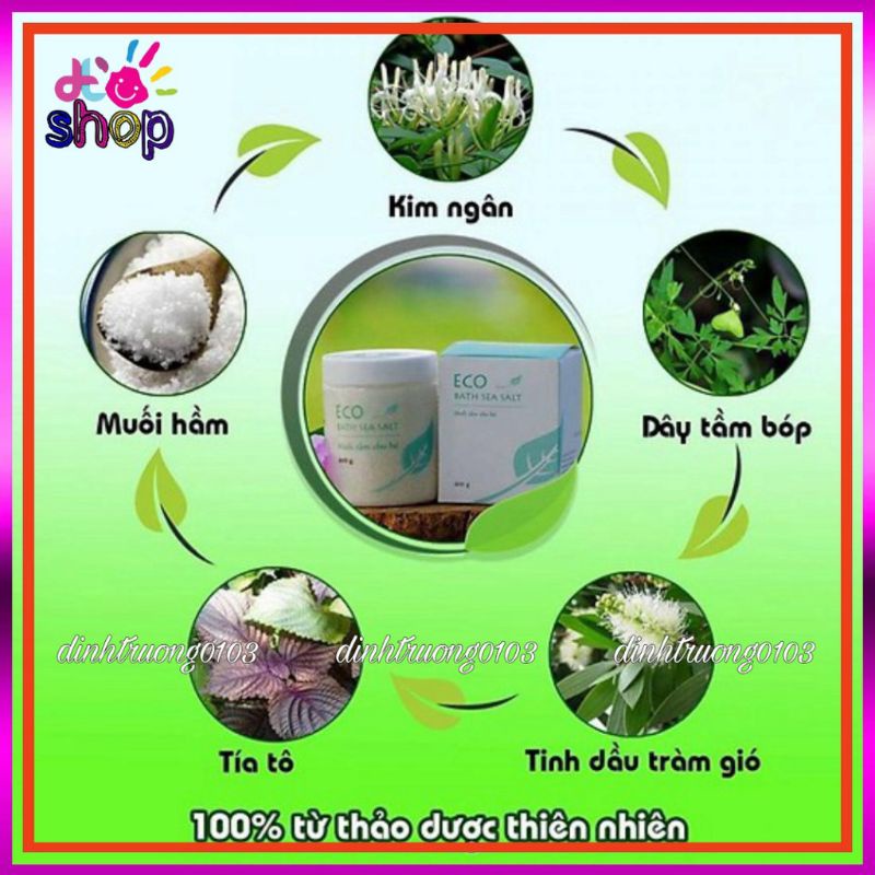 Muối Tắm Bé Sinh Dược Eco 200g - Muối tắm bé thảo dược- HẾT rôm sảy, mẩn ngứa, di ứng, làm ấm cơ thể bé