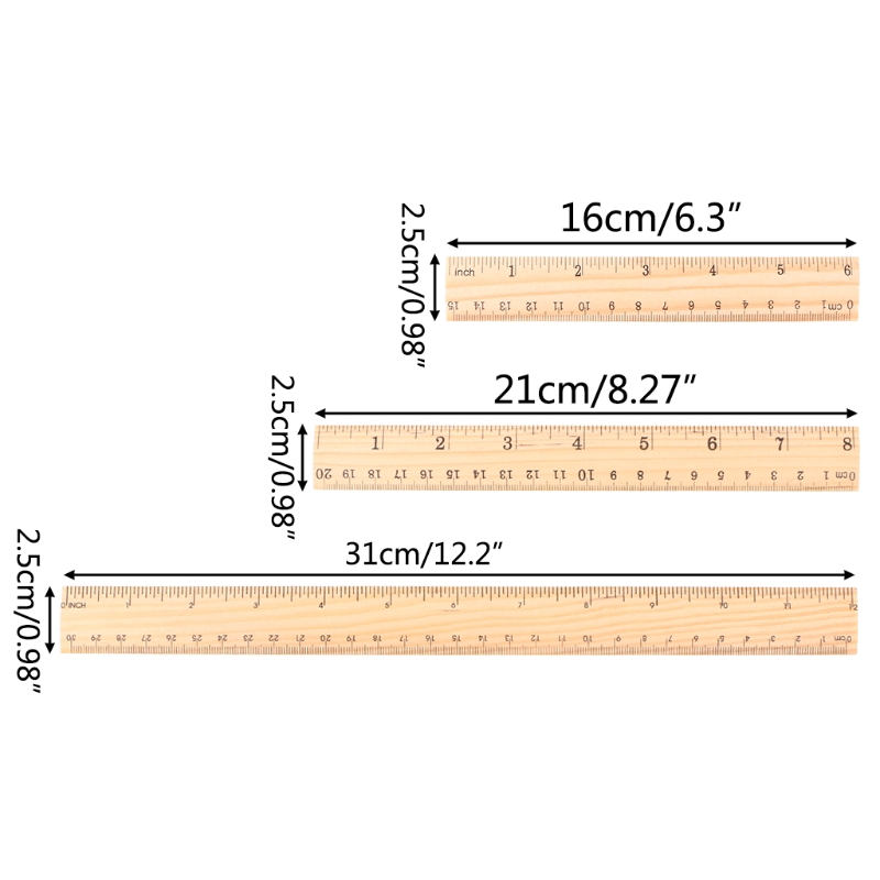 Thước gỗ hai mặt 15cm 20cm 30cm cao cấp công cụ đo lường cho học sinh