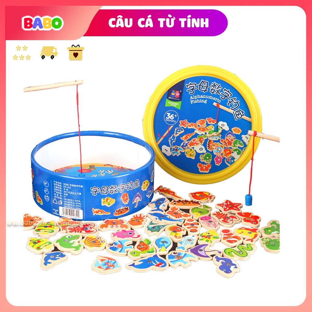 Bộ Câu cá có chữ và số, đồ chơi giáo dục trẻ em bằng gỗ, đồ chơi giải trí vui nhộn cho bé -BABO