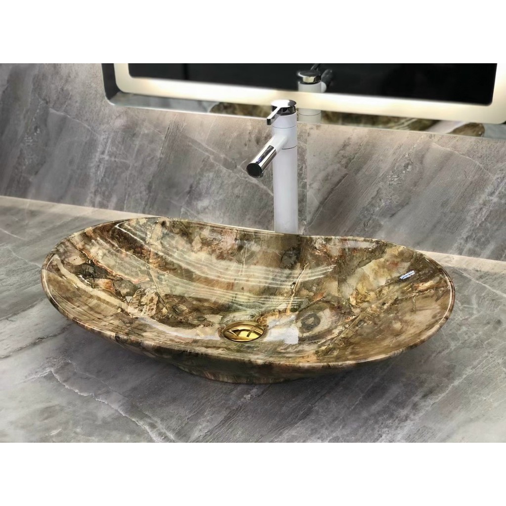 CHẬU RỬA LAVABO BÀN ĐÁ VÂN ĐÁ VÀNG NÂU - 71