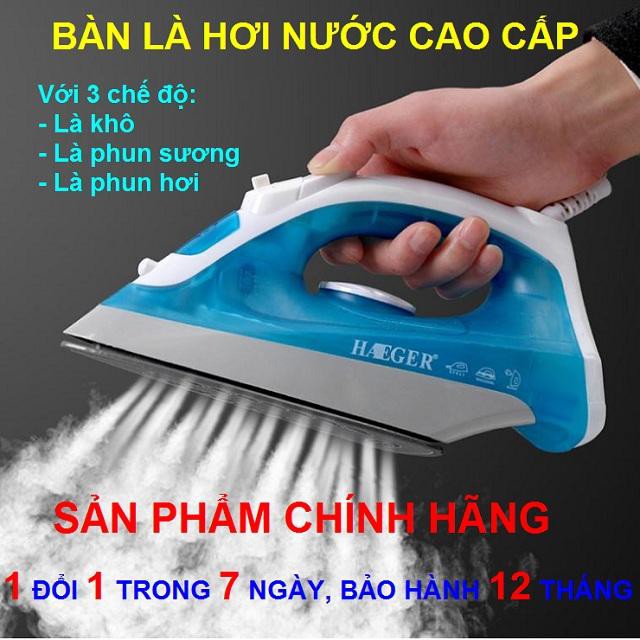 Bàn là hơi nước cầm tay cao cấp Haeger chính hãng - Màu Xanh