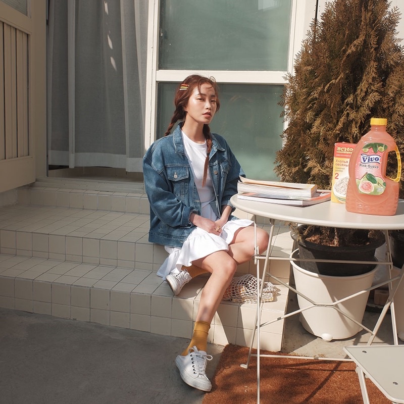 Áo khoác jean oversize Xanh Vintage Ánh Rêu style Hàn quốc màu áo bụi bặm , cá tính - AOKHOACJEAN.V